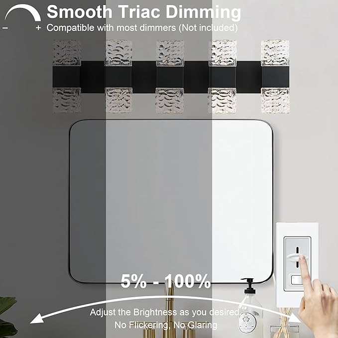 MELUCEE 30.3 in LED Bathroom Lighting Fixtures Over Mirror LED Vanity Light Black Modern Bathroom Light Bar 40W Crystal Wall Light Fixtures, 3000K Warm Lighting, Built-in Led Chips