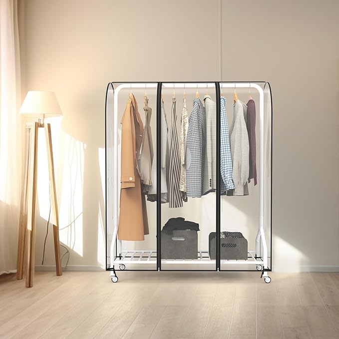 Zilink 50'' Clear Garment Rack Cover Dustproof Clothes Rack Cover Clear Garment Bags Waterproof Wardrobe Cover with 2 Durable Zippers for Garment Rack