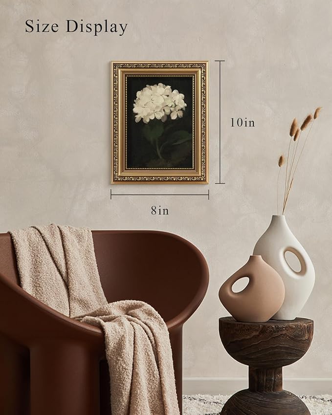 VIYYIEA Gold Framed Wall Art, White Hydrangea Canvas Print Home Decor Vintage Art Painting Picture Bathroom Wall Decor, Flowers Artwork for Living Room Bedroom Kitchen Office - 10L x 8W