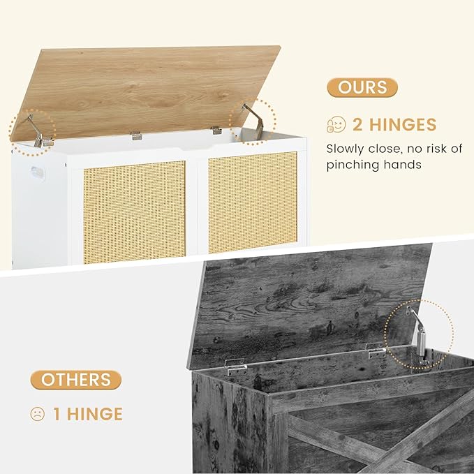 EROMMY Storage Chest, 39.4" Rattan Storage Bench with 2 Safety Hinges, Shoe Bench for Entryway, Bedroom, Living Room, Supports 300 lb