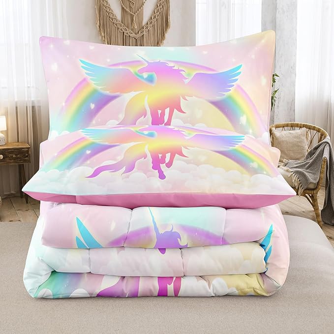 Tailor Shop Unicorn Girls Comforter Sets King Size,Unicorn Pink Bedding Sets for Girls Kids Teens with 2 Pillowcase……