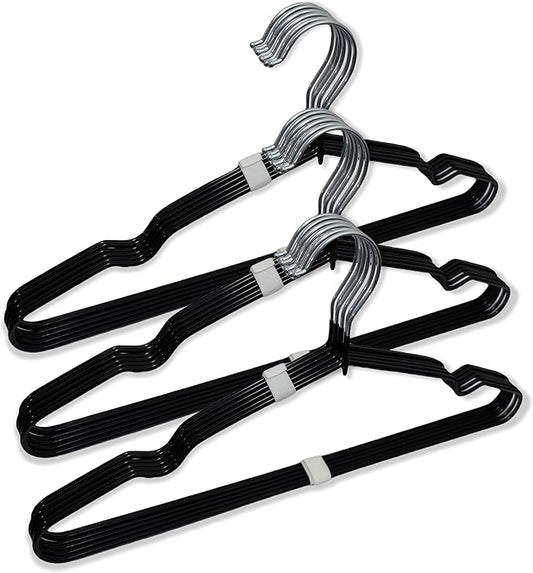 Stainless Steel Immersion Rubber Process Hangers 12 Pack, Heavy Duty Black Hangers for Coats, Pants & Dress Clothes, Non Slip Clothes Hanger Set, Space Saving Ultra Thin