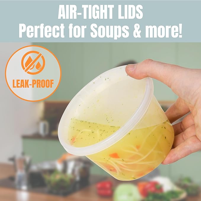 Galashield Deli Containers with Lids 8 oz. 16 oz. 32 oz. [30 Sets] Plastic Soup Containers with lids Deli Cups, To Go Food Containers