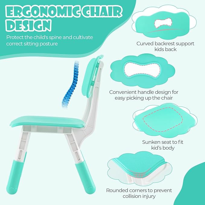 HONEY JOY Kids Table and Chair Set, Height Adjustable Children Activity Table and 4 Chairs Set w/Erasable Graffiti Desktop, Toddler Table and Chair Set for Daycare, Classroom, Home (Green)