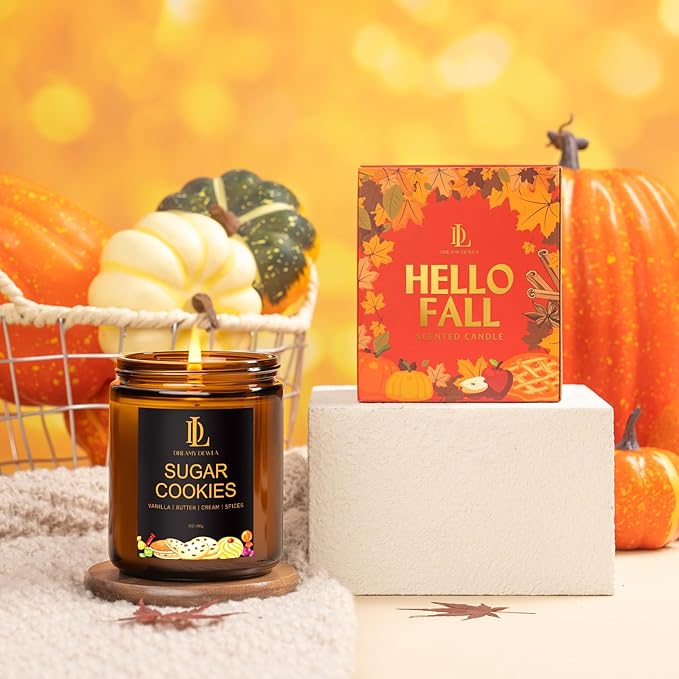 Fall Candle | Sugar Cookies Scented Candle - Autumn Home Decor, 7oz Autumn Soy Candles with 50hr Burn Time, Holiday Thanksgiving Fall Gifts for Women Men