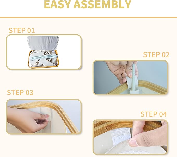 100L Laundry Hamper with Lid,Collapsible Laundry Basket, Dirty Clothes Basket, Storage Case with Bamboo Support - Handles - Removable Inner Bag - 2x Washing Mesh Bags for Bedroom Dorm Bathroom (Beige)