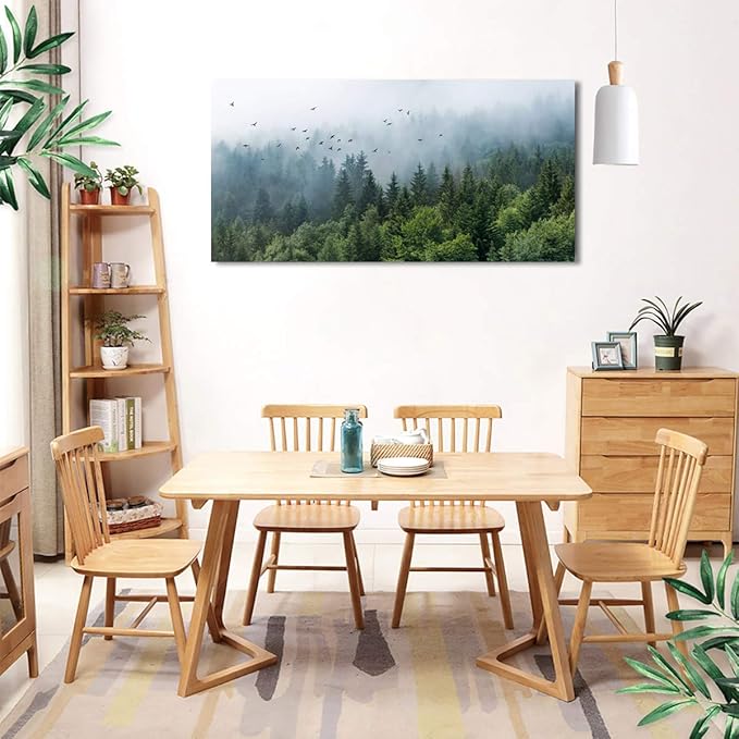 Green Forest Wall Art Tropical Forest Mountain Bird Contemporary Canvas Pictures Modern Artwork Framed for Bathroom Bedroom Nursery Living Room Home Office Kitchen Wall Decor 29" x 58"