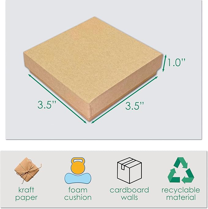 TheDisplayGuys - 24-Pack Cardboard Kraft Paper Jewelry Gift Boxes w. Velvet Padding - Necklace/Pendant - Kraft Brown - #33 (3.5" x 3.5" x 1.0")
