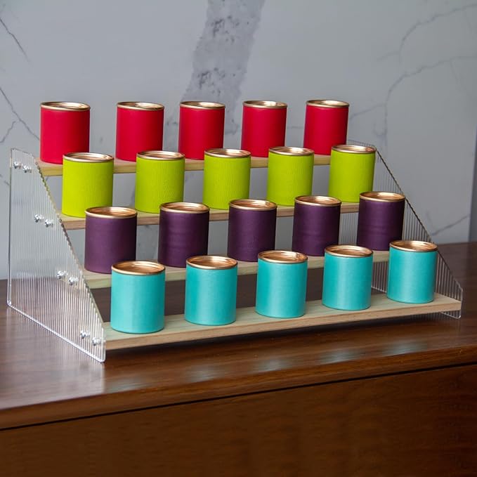 nianfeng Tiered Spice Rack, 4-Tier Spice Pantry Kitchen Cabinet Organizer, 16-Inch, Natural Wood Acrylic Stair Riser Stand, Countertop Seasoning Shelf