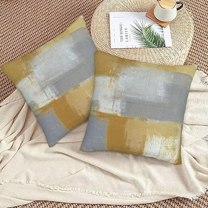 Yellow and Grey Pillow Covers 18 x 18 Inch Set of 2 Modern Abstract Art Decorative Throw Pillow Covers Outdoor Cotton Farmhouse Cushion Cases for Home Sofa Couch Living Room Decor