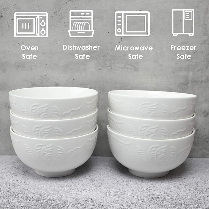 amhomel 6-Pack 24 Ounce Cereal Bowls with Embossed Texture, Porcelain Deep Ceramic Bowls, Dishwasher & Microwave Safe