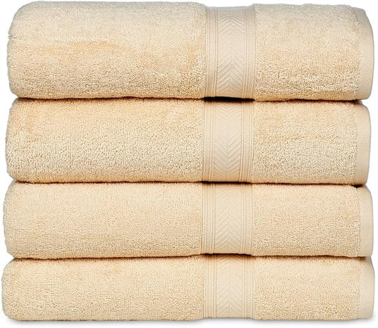 Casa Lino Linen Brown Bath Towels Set of 4 (54" x 27") - Large Bathroom Towel Set - 100% Cotton Towels for Bathroom - Highly Absorbent & Quick Dry Bath Towel Multipack - New Apartment Essentials