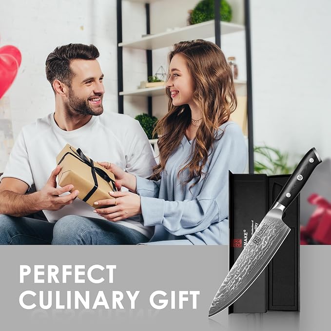 KEEMAKE Chef Knife, 8 Inch Damascus Kitchen Knife, 67 Layers Damascus Steel Knife with Japanese VG10 Core, Razor Sharp Chefs Knife with Ergonomic G10 Handle for Meat Vegetable