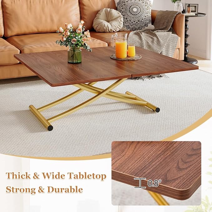 4 in 1 Folding Dining Table with Adjustable Lift Top & Wheels, Multi-Function Coffee Table to Dining Table for Apartments, Kitchens, Living Rooms, Scratch-Resistant & Easy Assembly