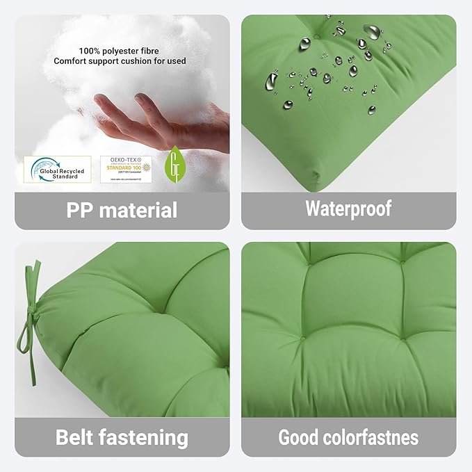 ADLIVWYD 3-Pieces Wicker Chair Cushion Set, 1 loveseat and 2 U-Shape, 44"x19" &19"x19" Tufted Outdoor Cushions for Indoor/Outdoor Patio Furniture, (Grass Green)