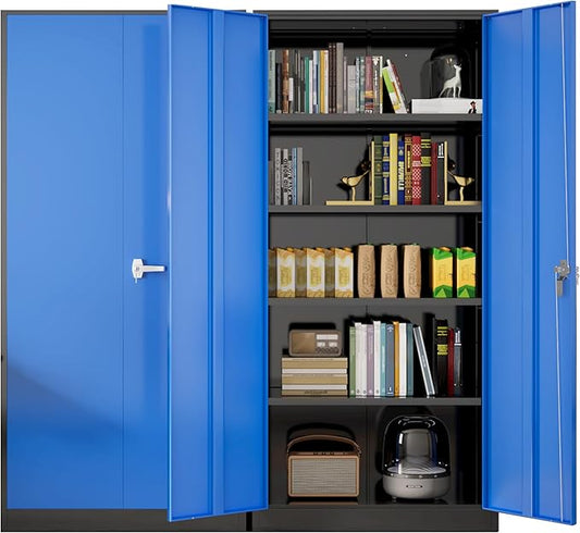 Greenvelly Metal Garage Storage Cabinet with Doors and Adjustable Shelves,72" Steel Lockable File Cabinet for Home Office,Garage,School(Black Blue,36" W x 18" D)