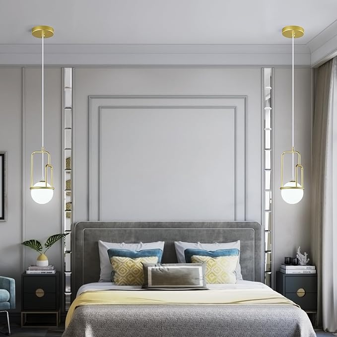 5 Inch Modern Gold Pendant Light Globe Pendant Light Fixture Mid Century Pendant Lighting for Kitchen Island Dining Room Living Room Bedroom(1 Pack)