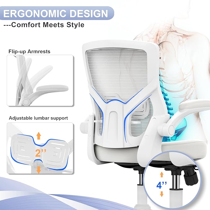 Office Chair, High Back Desk Chair Adjustable Height and Ergonomic Design Home Office Computer Chair Executive Lumbar Support Padded Flip-up Armrest Swivel Task Chair