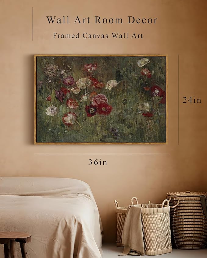 InSimSea Framed Canvas Wall Art Vintage Decor, Flowers Canvas Wall Art Modern Farmhouse Decor, Botanical Wall Art Painting for Office, Bedroom Bathroom Office home Decor, 24"x36"