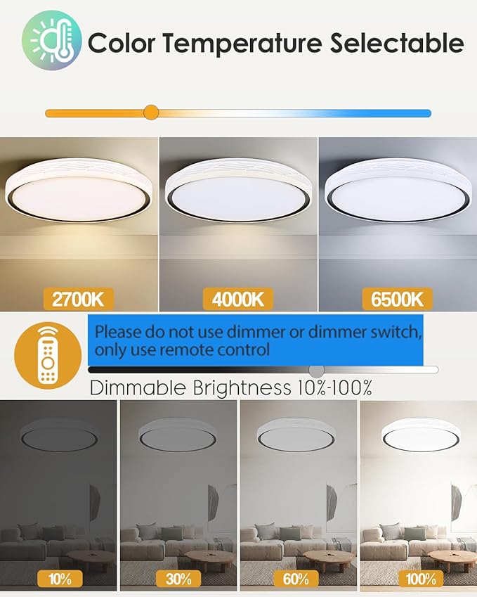 20 Inch Large LED Flush Mount Ceiling Light, 2700K-6500K Dimmable LED Ceiling Light Fixture with Remote, 70W 8900lm Round Modern Ceiling Lamp for Bedroom, Living Room, Hallway (White)
