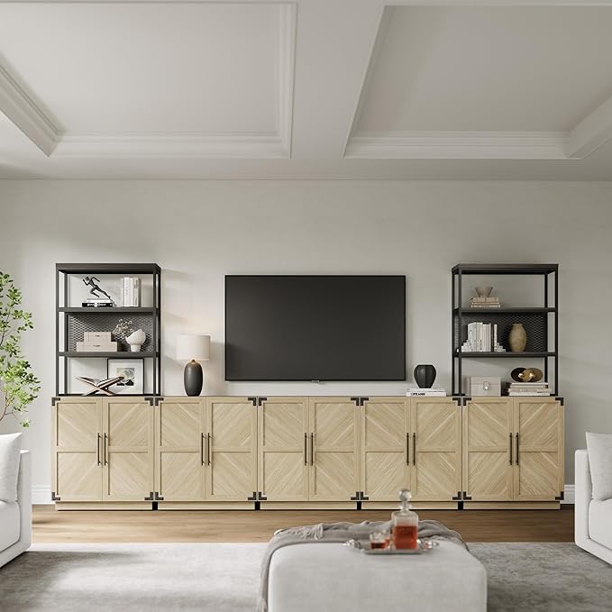 SICOTAS Tall Bookshelf with Storage Cabinet - Modern Book Shelf with Doors and Shelves, 5 Tier Bookcase with Metal Frame Industrial Large Book Case for Home Office, Living Room, 75 Inch, Sand Beige