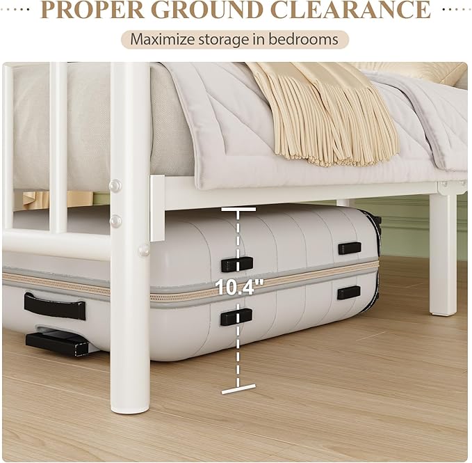 Queen Size Bed Frame, Metal Platform Bed with Victorian Headboard and Footboard, Strong Metal Slats Support, Mattress Foundation No Box Spring Needed, Easy Assembly, Noise Free, White