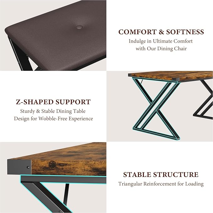 GAOMON Dining Table Set for 4, Kitchen Table with 2 Upholstered Benches, 3 Piece Dining Table Set for Small Space, Apartment, Saving Space for Kitchen, Dining Room (1.18'' Inch Cusion)