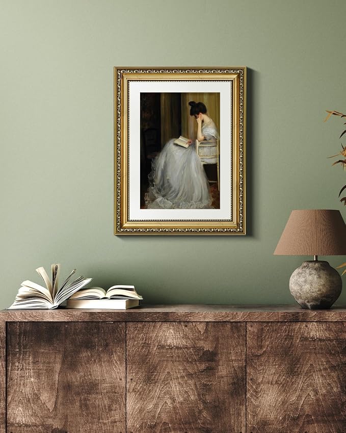 VIYYIEA Gold Framed Wall Art Canvas Print Home Decor for Living Room Women Reading Pictures for Bedroom Bathroom Wall Decor Women Portrait Art Wall Painting Vintage Art Prints Room Wall Decor 11x14in