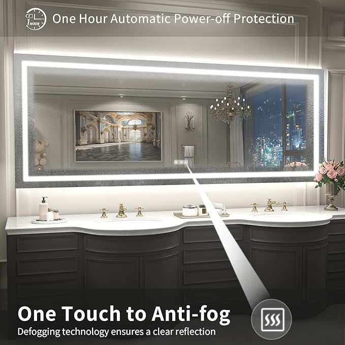 LED Mirror for Bathroom, 84x32 Inch Backlit + Front Lighted Bathroom Vanity Mirror with Lights, Double Light Strips, 3 Colors, Shatter-Proof, Anti-Fog and Brightness Memory