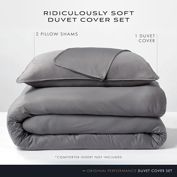 SHEEX Original Performance Cooling Duvet Cover Set, Lightweight Full/Queen Duvet Cover with 2 Standard Pillow Shams, Graphite