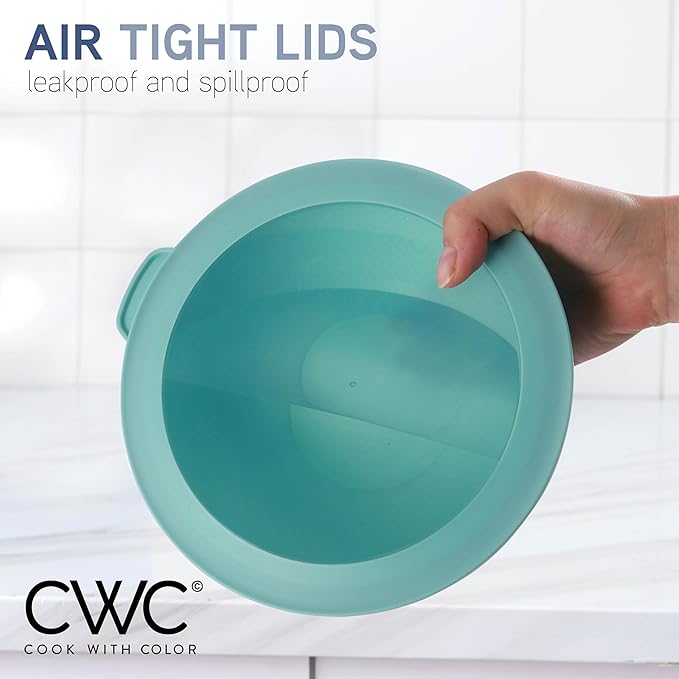 COOK WITH COLOR Mixing Bowls with Lids - 12 Piece Plastic Nesting Bowls Set includes 6 Prep Bowls and 6 Lids, Rhombus Design - Microwave Safe (Blue)