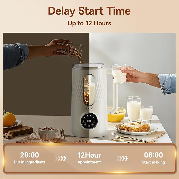 KFJ 8 in 1 Nut Milk Maker Machine, 41oz Homemade Coconut, Soy, Oat, Almond, Plant Based Milks and Non-Dairy Beverages with Delay Start/Boil Water/Self-Cleaning, White