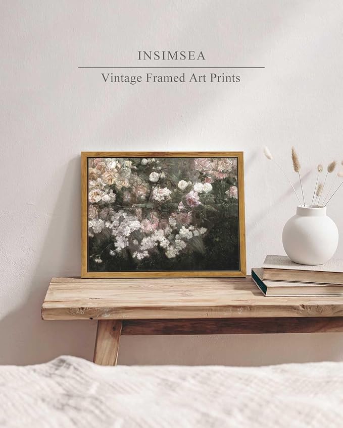 InSimSea Framed Canvas Wall Art, Vintage Country Garden in May Flower Wall Art, Rustic Wall Decor for Bedroom, Living Room, Bathroom, 8"x10"