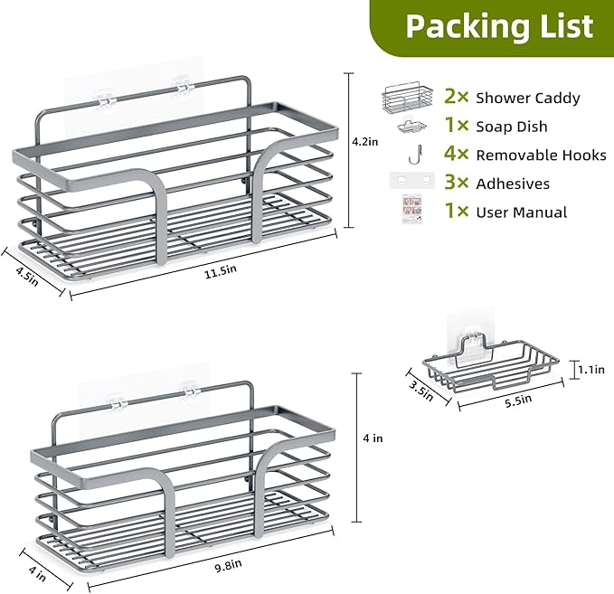 Shower Caddy 3 Pack, Adhesive Shower Shelf Organizer Rack, Rustproof Stainless Steel Bathroom Organizers and Storage, Large Capacity Wall Mounted No Drilling Bathroom Accessories