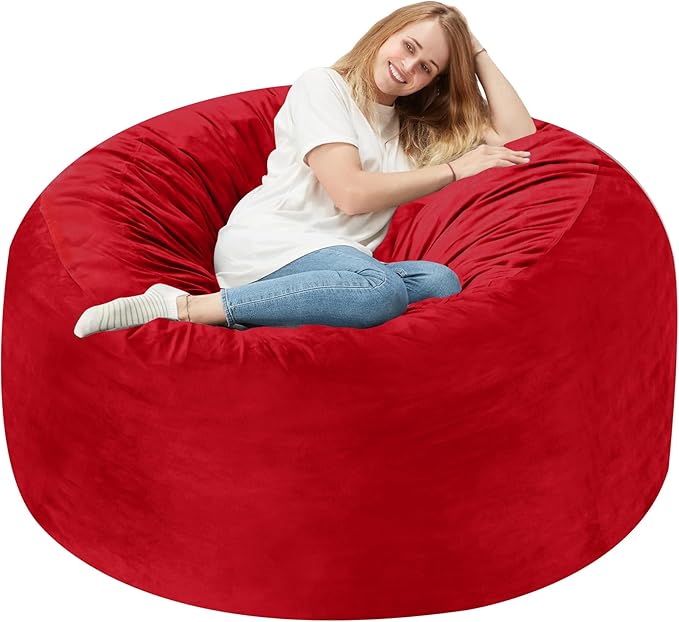 Homguava 3FT Bean Bag Chair: 3' Bean Bags with Memory Foam Filled, Large Beanbag Chairs Soft Sofa with Dutch Velet Cover-Red