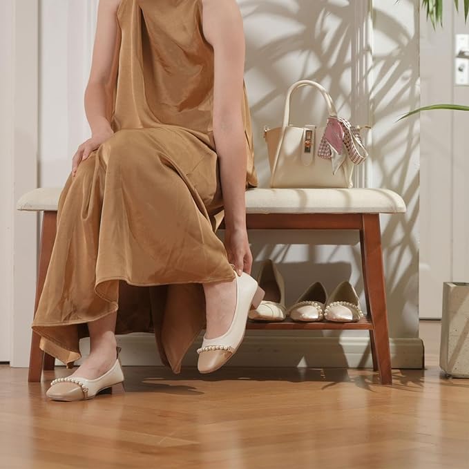 Entryway Shoe Bench, 35.4" Bamboo Bench for Bedroom End of Bed, 2-Tier Shoe Rack with Cushion Padded Seat, Shoe Organizer Stable for Entry Hallway Living Room Bedroom, 35.4"W x11.2"D x 17.7"H