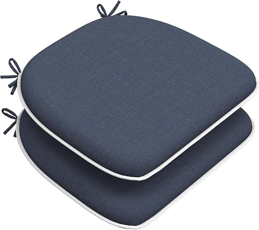 Set of 2 Outdoor Chair Cushions with Ties,Water Repellent Patio Chair Pads 17"x 16" for Outdoor Furniture,Round Corner Seat Cushions for Garden Yard Kitchen Textured Navy