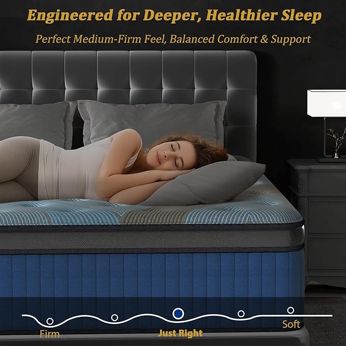 King Mattress 12 Inch, 2025 Hybrid King Size Mattress in a Box, Upgrade Durable Individual Pocket Springs, Medium Firm Lumber Support Pressure Pain Relief, Breathable Comfort, CertiPUR-US Certified