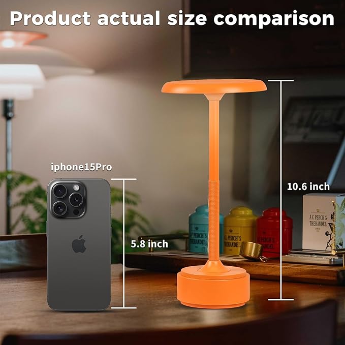 Small Table Lamp With 5200mah Battery - Rechargeable Desk Lamp For Cozy Nights, Usb-C Fast Charging & Stepless Dimming, Cordless Table Lamp With 3 Lighting Modes For Bedroom, Office & Travel(Orange)