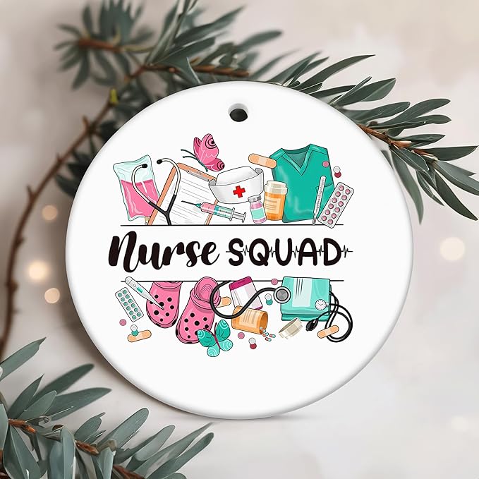 GEEMBI Nurse Gifts for Women, 2025 Christmas Ornaments - Thank You, Appreciation Gifts for Nurses, Retirement Nurse - Christmas Tree Decoration Ceramic Ornaments