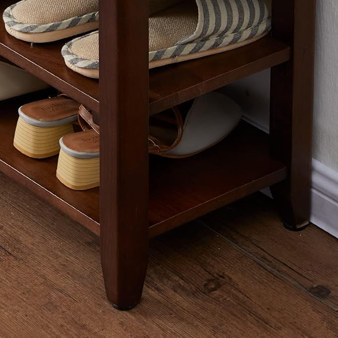 Shoe Bench with Storage for Entryway, 48", Shoe Rack Bench with 3-Tier Organizer Shelf for Hallway, Bedroom, Living Room, Solid Wood, Holds Up to 550Lbs, Dark Brown