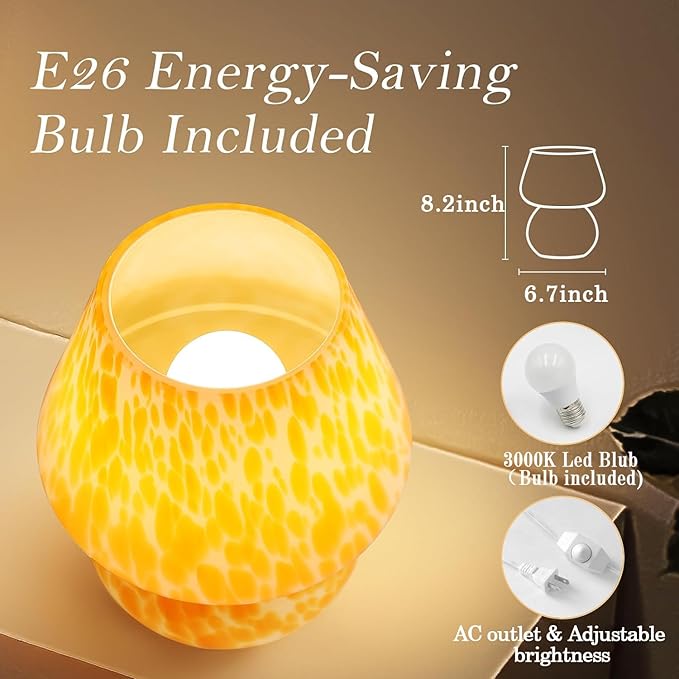 Flame Orange Mushroom Table Lamp – Mid-Century Modern Small Bedside Light for Bedroom & Living Room | Cute Mini Nightstand Lamp with Aesthetic Decor, Blending Retro Charm