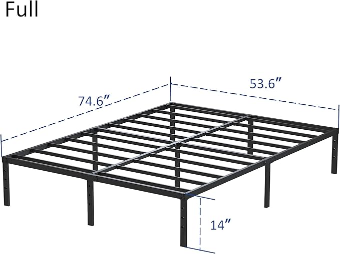 14 Inch Full Size Bed Frame No Box Spring Needed, Heavy Duty Metal Platform Bed Frame Full Support Up to 3000 lbs, Easy Assembly, Noise Free, Black