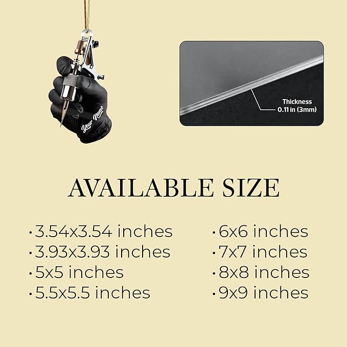 Custom Tattoo Ornament 2025 – Personalized Acrylic 2D Flat Tattoo Machine Ornament, Custom Ink Artist Gift, Tattoo Studio Christmas Tree Decoration, Holiday Keepsake for Tattooes Enthusiasts