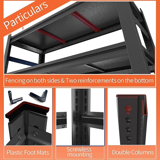 Garage Shelving - 5 Tier Adjustable Storage Shelves, Heavy Duty Metal Storage Utility Rack Shelf Unit for Warehouse Pantry Closet Kitchen, Black, 32" W X 16" D X 63" H