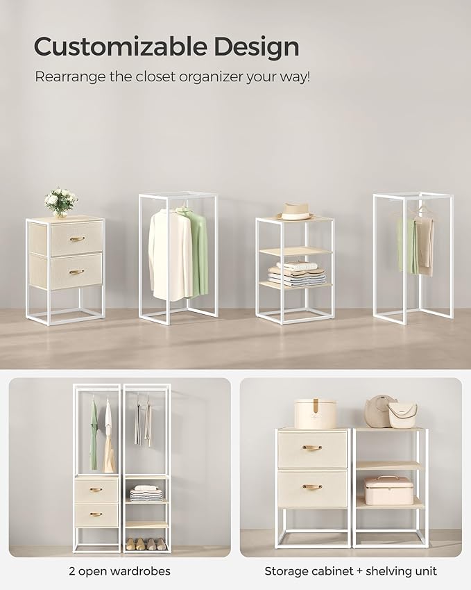 SONGMICS Clothes Rack, 70.9 Inch Wardrobe Freestanding Closet, Heavy Duty Garment Rack with 1 Extendable Hanging Rod, 2 Drawers and 4 Shelves, for Bedroom, Space-Saving, Natural Beige URGR003W67