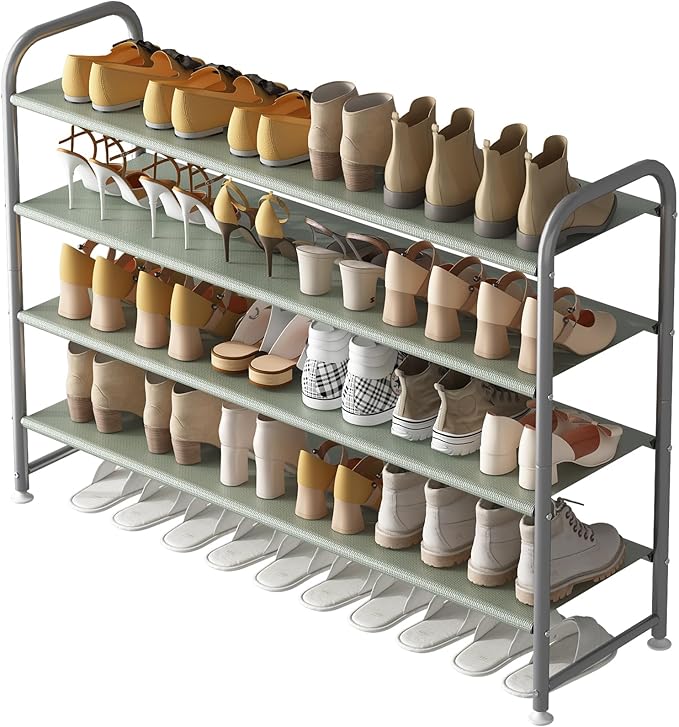 Shoe Rack 4 Tier Long Storage Organizer Wide Metal Shoe Shelf for Closet Entryway Grey