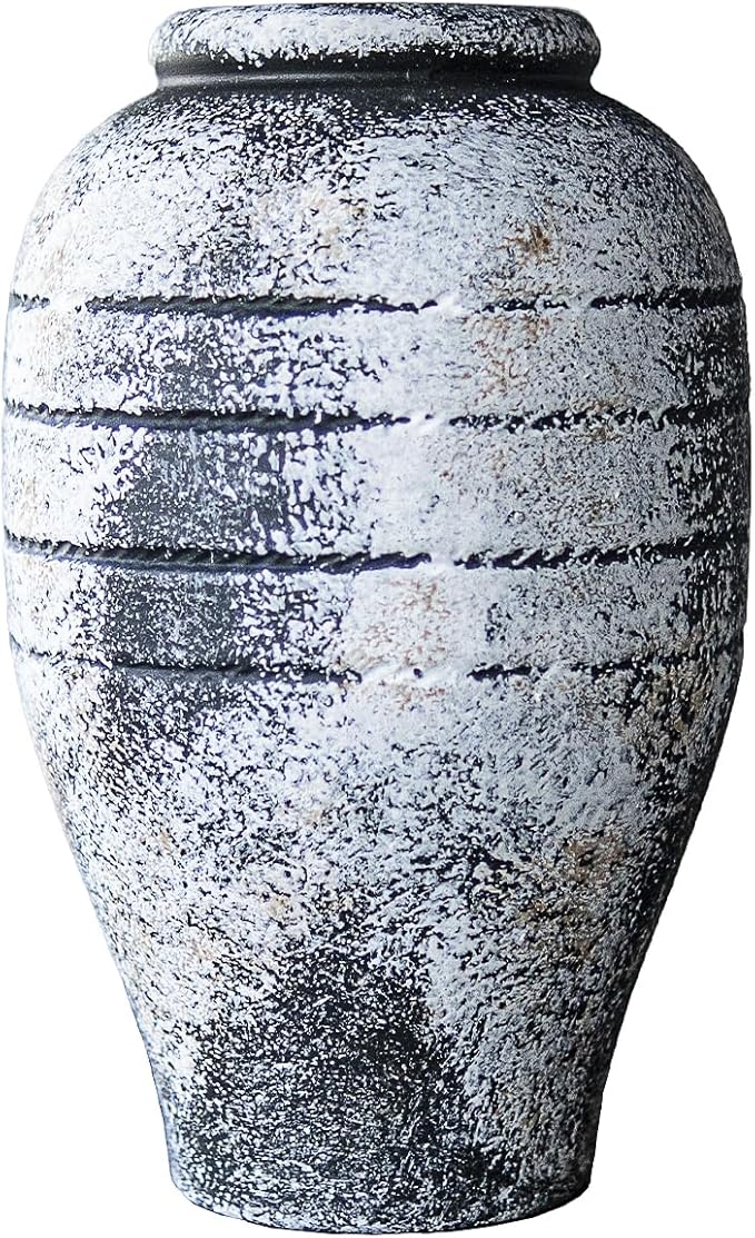 Antique Black Ceramic Flower Vase for Living Room Bedroom 9.06'' Farmhouse Decor for Bouquet Fake Plant Home Decor Office Table Shelf Fireplace Centerpieces Rustic Retro Vintage Classic Modern