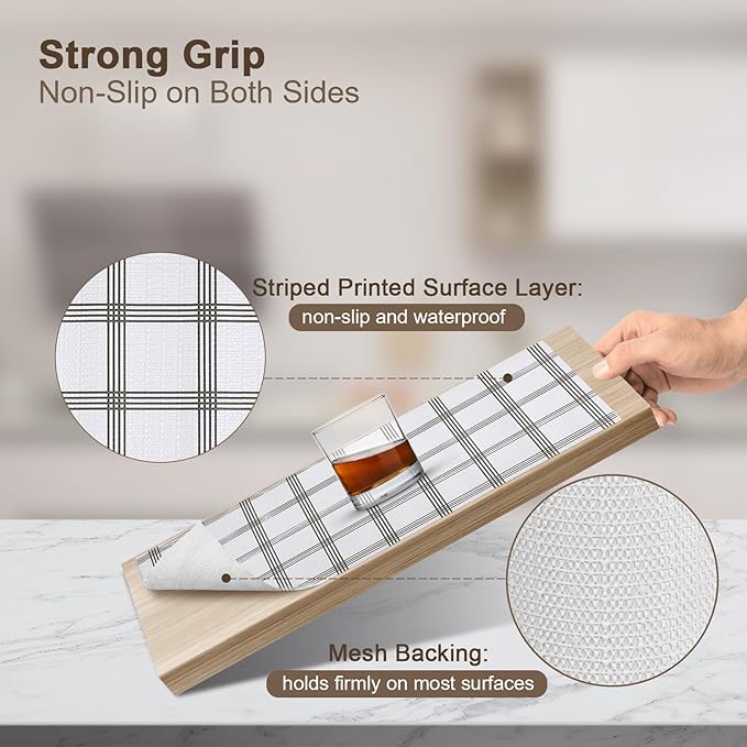 OcePor Non-Adhesive Drawer and Shelf Liner 24IN x 20FT，Non Slip Cabinet and Cupboard Liner, Kitchen Cabinet Liners for Shelves, Waterproof Drawer Shelf Liners for Cabinets/Bathroom Cupboard, Stripe