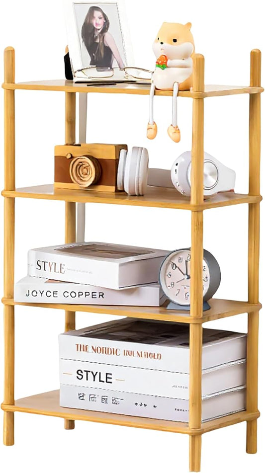 Bamboo Rack | Tool-Free Expandable (2-6 Tiers) | Kitchen Spice Organizer & Office Breakroom Snack/Cup Storage (Natural Bamboo)(Powered by Gogogo) (Natural, 15.6" W(4 Tier))